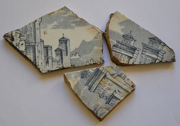 Broken china from ruins near Asgard Swamp, where a coal mine was opened in the nineteenth century