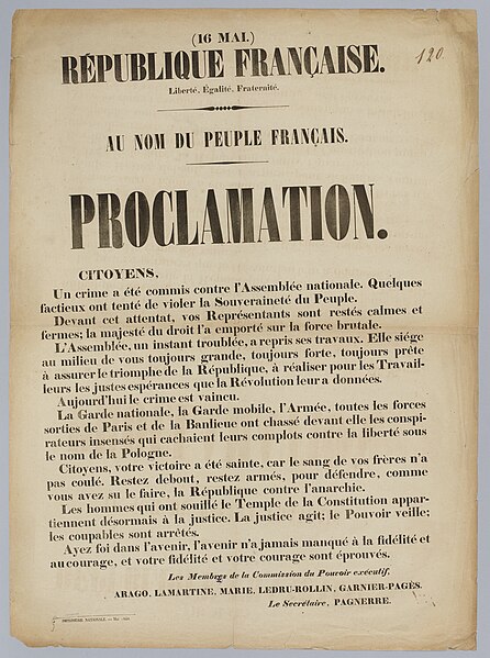 File:(16 MAI.) REPUBLIQUE FRANCAISE. Liberté, Egalité, Fraternité. AU NOM DU PEUPLE FRANCAIS. PROCLAMATION. CITOYENS, U, AFF5025.jpg