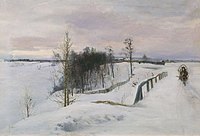 Зимний пейзаж с мостиком и санями Николай Клодт.jpg