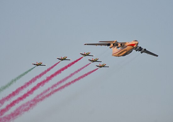 Belarusian jets during a flypast in Minsk, July 2019.