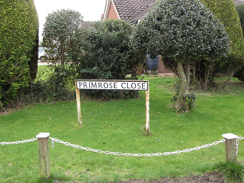 File:-2019-02-20 Street name sign, Primrose Close, Trunch.JPG