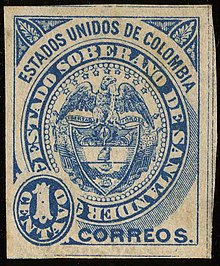 The first stamp of Santander 1884 1c EU de Colombia Santander unused Mi1.jpg