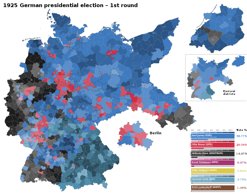 1925 German presidential election by District (1st round).svg