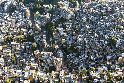 An overhead view of Rocinha, the largest favela in Brazil; Rio de Janeiro, 2014. 1 rocinha favela main road 2014.jpg
