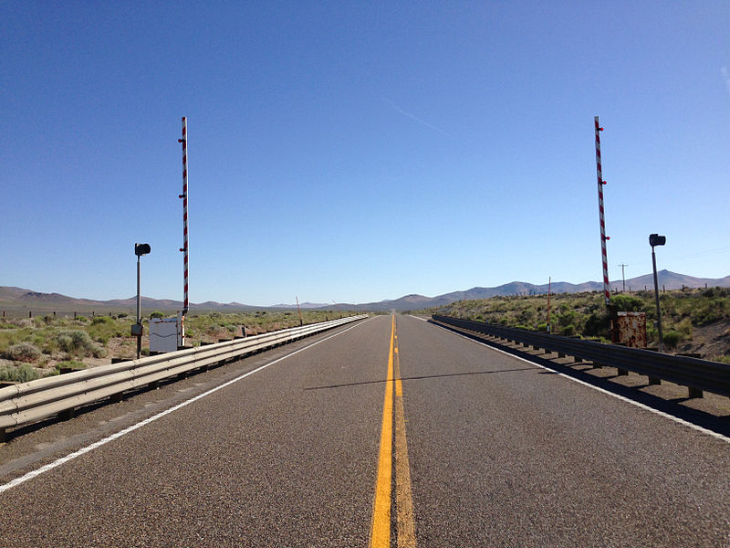 File:2014-06-22 08 30 19 Road closure barriers along U.S. Route 93 about 76 miles north of the White Pine County Line in Elko County, Nevada.JPG