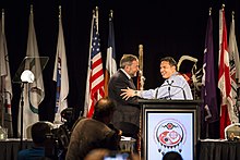 Tom Mulcair and Grand Chief Perry Bellegarde at the AFN General Assembly 20150707-Montreal-Tom-Mulcair.jpg