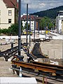 Straßenarbeiten in der Waldkircher Straße in Freiburg-Brühl zur Verlegung der Stadtbahn aus der parallel verlaufenden Komturstraße