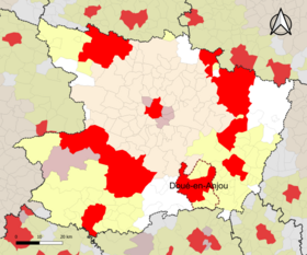 Placering af Doué-en-Anjou-attraktionsområdet i Maine-et-Loire-afdelingen.