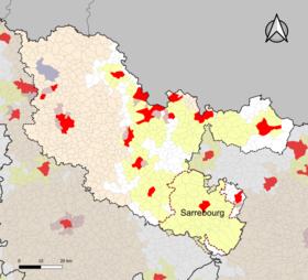 Localização da área de atração de Sarrebourg no departamento de Moselle.