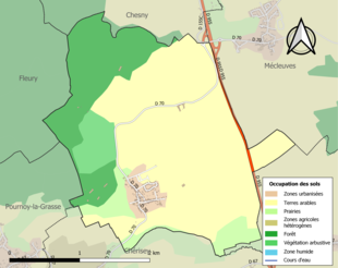 Carte des infrastructures et de l'occupation des sols de la commune en 2018 (CLC).