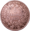 5 frank Ceres 1851 Revers.png