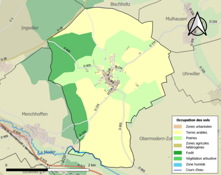 Carte en couleurs présentant l'occupation des sols.