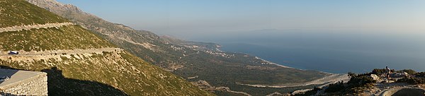 The Albanian Riviera as seen from the Llogara Pass at the Ceraunians within the Llogara National Park.