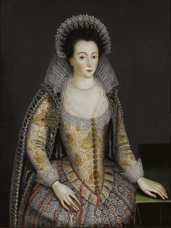 Portrait tentatively identified as Alice Spencer, painted by an unknown artist in the circle of Marcus Gheeraerts the Younger