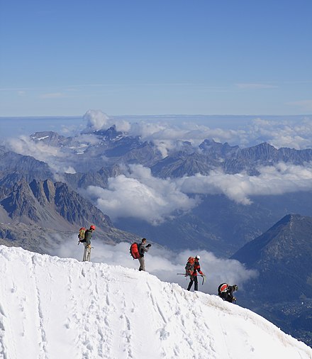 Mountaineers leaving the upper station of the Aiguille du Midi
