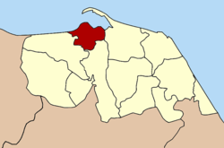 Location of Mueang Pattani district (red) in Pattani Province (Pattani town is located within Mueang Pattani district.)