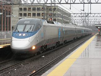 An Acela Express trainset stops at Union Station