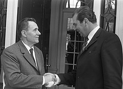 Soviet Minister of Foreign Affairs Andrei Gromyko and Prime Minister Barend Biesheuvel at the Catshuis op 5 July 1972. Andrei Gromyko and Barend Biesheuvel 1972.jpg