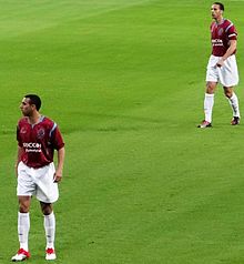 Brothers Anton (left) and Rio Ferdinand (right) are also cousins of Les and Kane Ferdinand Anton and Rio Ferdinand with West Ham United.jpg