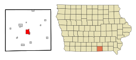 Appanoose County Iowa Incorporated and Unincorporated areas Centerville Highlighted.svg