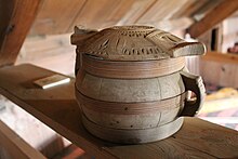 A wooden askur, a lidded food bowl favored by the Bowl-Licker lad. Askur.JPG