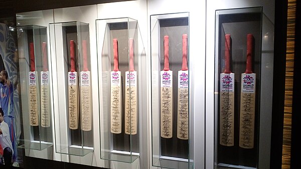 Autographed bats of teams that participated in the 2016 T20 World Cup at Blades of Glory Museum, Pune, India.