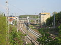 Bahnhof Bad Belzig, Blick von Brücke zum Flämingweg zum Bahnhof