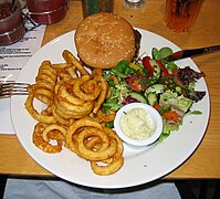 American lunch of a hamburger and French fries