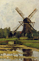 The Windmill De Wachter in Tienhoven label QS:Len,"The Windmill De Wachter in Tienhoven" label QS:Lpl,"Wiatrak De Wachter w Tienhoven" label QS:Lnl,"Windmolen De Wachter in Tienhoven" 1869-1939. oil on panelmedium QS:P186,Q296955;P186,Q106857709,P518,Q861259. 27.5 × 19 cm (10.8 × 7.4 in). Amsterdam, Christie's (5 September 2007).