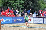 Deutsch: Beachhandball Europameisterschaften 2019 (Beach handball Euro); Tag 2: 3. Juli 2019 – Männer, Vorrunde Gruppe A, Türkei-Spanien 0:2 (16:23, 20:29) English: Beach handball Euro; Day 2: 3 July 2019 – Men Preliminary Round Group A – Turkey-Spain 0:2 (16:23, 20:29)