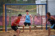 Deutsch: Beachhandball bei den Olympischen Jugendspielen 2018; Tag 6, 12. Oktober 2018; Jungen, Platzierungssspiel Ränge 9-10 – Chinese Taipei (Taiwan)-Uruguay 2:1 English: Beach handball at the 2018 Summer Youth Olympics at 12 October 2018 – Boy's Placement Match 9-10 – Chinese Taipei (Taiwan)-Uruguay 2:1