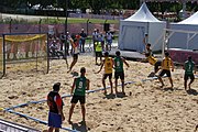 Deutsch: Beachhandball bei den Olympischen Jugendspielen 2018; Tag 4, 10. Oktober 2018; Jungs, Vorrunde, Gruppe B - Portugal-Paraguay 2:0 English: Beach handball at the 2018 Summer Youth Olympics at 10 October 2018 – Boys Preliminary Round Group B – Portugal-Paraguay 2:0