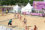 Deutsch: Beachhandball bei den Olympischen Jugendspielen 2018; Tag 3, 9. Oktober 2018; Mädchen, Vorrunde, Gruppe A - Kroatien-Ungarn 0:2 English: Beach handball at the 2018 Summer Youth Olympics at 9 October 2018 – Girls Preliminary Round Group A‎ – Croatia-Hungary 0:2