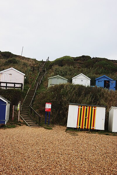 File:Beach huts and path to the road - Barton - geograph.org.uk - 2807766.jpg