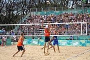 Deutsch: Beachvolleyball bei den Olympischen Jugendspielen 2018; Tag 11, 17. Oktober 2018; Jungen,Finale – Niederlande (Matthew Immers/Yorick de Groot)-Schweden (David Åhman/Jonatan Hellvig) 0:2 (20–22/15–21) English: Beach volleyball at the 2018 Summer Youth Olympics at 17 October 2018 – Final – Netherlands (Matthew Immers/Yorick de Groot)-Sweden (David Åhman/Jonatan Hellvig) 0:2 (20–22/15–21)