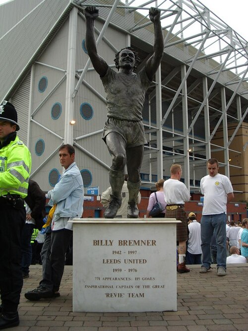 A statue of former Leeds' captain Billy Bremner, outside Elland Road sculpted by Frances Segelman