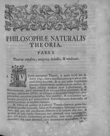 La prima pagina di Philosophiae naturalis theoria (1758)