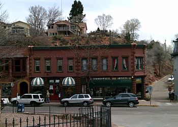 Canon Street - shops and houses overhead - Manitou Springs
