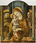 Miniatura para Madonna con el Niño entre los santos Francisco y Bernardino con pequeño donante orante