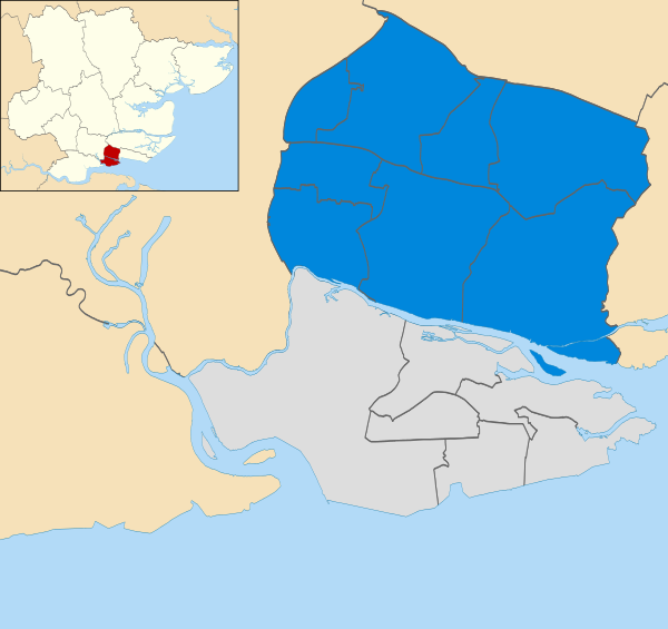 Map of the results of the 2010 Castle Point Borough Council election. Conservative in blue and Canvey Island Independent Party in light grey.