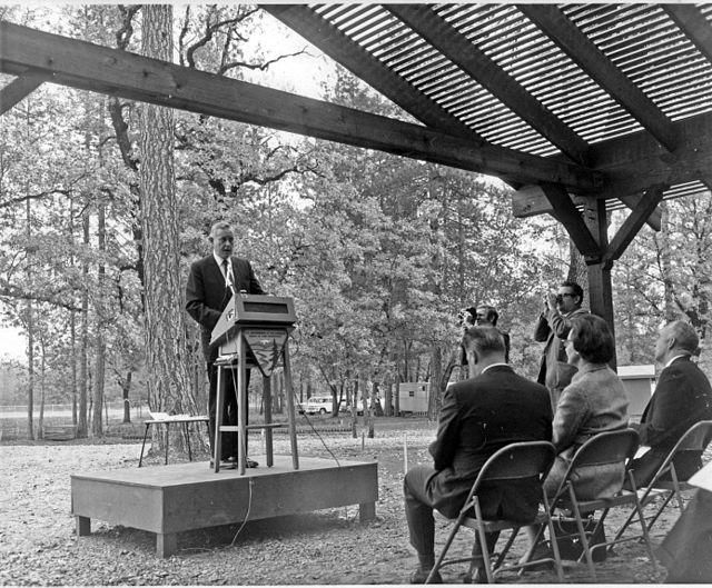 McCall speaking at the Charles A. Sprague Tree Seed Orchard dedication ceremony in Merlin, Oregon, October 23, 1969.