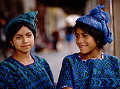 Guatemalan Maya girls in traditional dress.