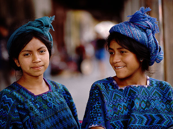 Guatemalan girls in their traditional clothing from the town of Santa Catarina Palopó on Lake Atitlán