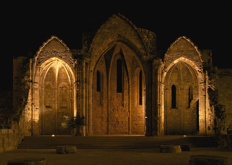 File:Church of the virgin of the burgh Rhodes 14th century night.jpg