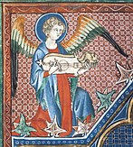 England, ca. 1310 C.E. Angel holding a citole