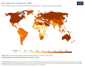 CO2 emisioak per capita. Herrialde bakoitzaren gainean klikatu daiteke.