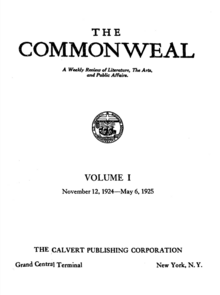 The front cover of the first edition of The Commonweal Commonweal Cover Nov 1924.png