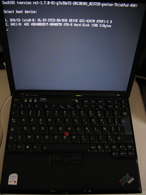 SeaBIOS payload running on a Lenovo ThinkPad X60