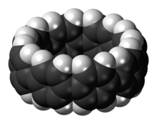 Space-filling model of an [8]cycloparaphenylene molecule. Cycloparaphenylene-3D-spacefill.png