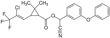 Wzór strukturalny cyhalotryny bez stereochemii